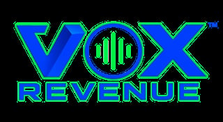 Vox Revenue logo with blue and green neon styling and sound wave icon